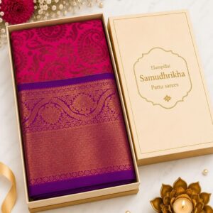 Samudhrikha Pattu Saree Premium – Rani Pink with Royal Purple Contrast Border | Traditional Wedding Silk Saree | HB store