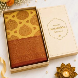 Samudhrikha Pattu Saree Premium– Mustard Yellow with Copper Gold Border | Traditional Wedding Silk Saree | Hb store