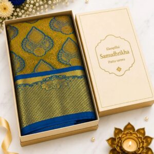 Samudhrikha Pattu Saree Premium– Royal Blue & Mustard Gold Contrast | Traditional Wedding Silk Saree | Hb store