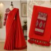 Khadi Cotton Saree with Kalamkari Blouse | Vermilion Red | Hb store|