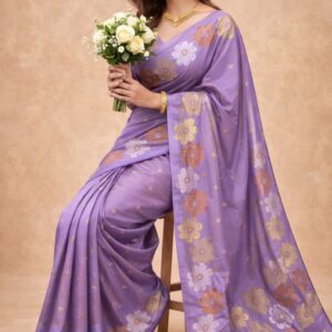 Semi Silk Saree | Lavender Bloom | Elegant Floral Weaving
