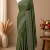 Premium Space Silk Saree – Pastel Green with Elegant Silver stone | Festive Elegance Saree