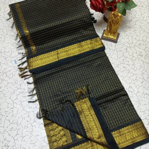 Kalyani Cotton Saree in Classic Black with Rich Gold Zari Border and Premium Traditional Pallu for Grand Occasions