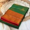 Semi Kanchipuram Vaira Oosi Bridal Saree Green with Copper Zari Weaving Contrast Rich Pallu