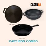 CASTORA Cast Iron Cookware Set -Tawa 10 inch + Kadai 8 inch   +Fry Pan  9inch  | Pre‑seasoned | 100% Pure Cast Iron | Toxin‑Free