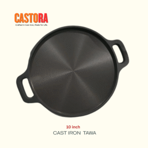 Castora Cast Iron Double Handle Dosa Tawa 10 Inch Polished | Durable Non-Stick Cooking Pan | MoQ 8